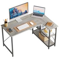Bestier 47inch Small L Shaped Desk with Storage Shelves Corner Gaming Computer Desk - light grey - Large Front