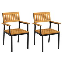 Costway Dining Chair Set of 2 with Acacia Wood Backrest Slanted Seat Comfortable Armrests - Natur... - Large Front