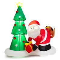 Costway 7FT Blowup Christmas Tree with Santa Claus Chased by Dog Inflatable Decoration - Multicolor - Large Front