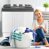 Costway - Portable Mini Compact Twin Tub 20 lb. Total Washing Machine Washer Spinner - Gray and W... - Large Front