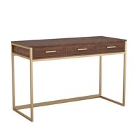 Martha Stewart - Ollie Walnut 3 Drawer Home Office Desk with Polished Brass Metal Frame and Hardw... - Large Front