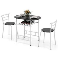 Costway 3 Piece Dining Set Table 2 Chairs Bistro Pub Home Kitchen Breakfast Furniture Black with ... - Large Front