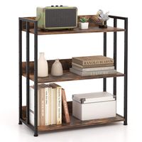 Costway - 3-Tier Industrial Metal Frame Corner Bookcase with Adjustable Shelves Rustic Brown - Ru... - Large Front