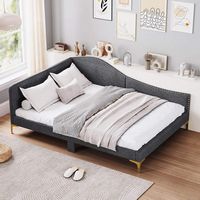 Costway Full Size Upholstered Daybed Rivet-Tufted Platform Bed with Metal Legs Wood Slats - Gray - Large Front