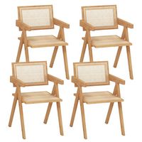 Costway Set of 4 Rattan Accent Chairs Mid Century Dining Armchair Bamboo Frame Kitchen - Natural - Large Front