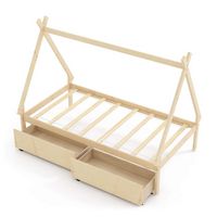 Costway Twin Size Wooden House Bed with 2 Drawers Roof Storage for Boys & Girls - Natural - Large Front