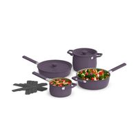 Bella - Fits-anywhere Kitchenware: 9-Piece Store More Ceramic Nonstick Cookware Set - Plum - Large Front