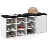Costway Shoe Bench with Padded Cushion 9-cube Adjustable Storage Shoe Rack - White - Large Front