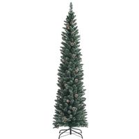 Costway - 7ft Unlit Snowy PVC Artificial Slim Christmas Pencil Tree w/ Pine Cones - Green - Large Front