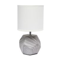 Simple Designs - Round Prism Mini Table Lamp with White Fabric Shade - Marbled - Large Front