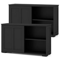 Costway Stackable Buffet Sideboard Set of 2 with Sliding Doors & Adjustable Shelf - Black - Large Front