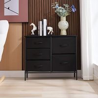 Bestier - 32in Wide Wooden Accent Cabinet with Wood Top and 5 Fabric Drawers - Black - Large Front