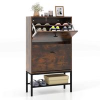 Costway - Industrial Shoe Storage Cabinet with 2 Flip Drawers 1 Bottom Metal Shelf Organizer - Ru... - Large Front