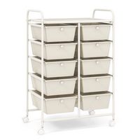 Costway - 10 Drawer Storage Cart Utility Rolling Trolley Kitchen Office Organizer - White - Large Front