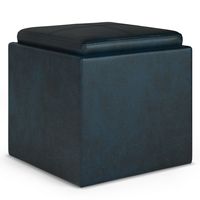 Simpli Home - Rockwood Cube Storage Ottoman with Tray - Distressed Dark Blue - Large Front