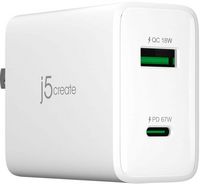 j5create - 67W GaN USB-C® 2-Port Charger - White - Large Front