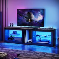 Bestier 70inch TV Console with Power Outlets and LED Gaming Entertainment Center - Black - Large Front
