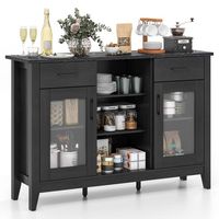 Costway Sideboard Buffet Cabinet with 2 Drawers 2 Doors 3 Open Compartments 4 Shelves - Black - Large Front