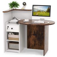 Costway - Front Reception Desk with Open Shelf and Lockable Drawer - Rustic Brown and White - Large Front