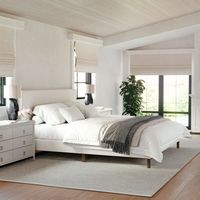 Martha Stewart - Britta Faux Linen Upholstered King Size Platform Bed with Piped Headboard in Bei... - Large Front