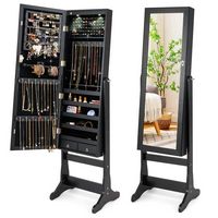 Costway - Lockable Mirrored Jewelry Cabinet Armoire Organizer Storage with Stand & LED Lights - B... - Large Front