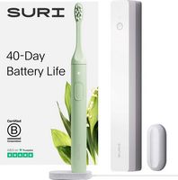 SURI - S1 Electric Toothbrush with UV Light Cleaning and Charging Case and Mirror Mount - Green - Large Front