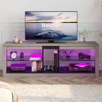 Bestier LED Gaming Entertainment Center for TVs up to 60inch with RGB Lighting - Gray - Large Front
