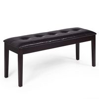 Costway - Upholstered PU Dining Room Bench Solid Wood Button Tufted Dining Room Bench - Cherry - Large Front