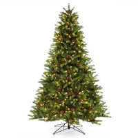 Costway - 7 FT Pre-Lit Christmas Tree 3-Minute Quick Shape with Quick Power Connector Timer - Green - Large Front