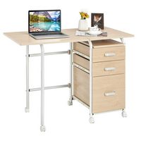 Costway - Folding Laptop Desk with Three Drawers - Natural - Large Front