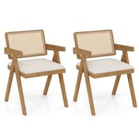 Costway Set of 2 Rattan Accent Chairs Leathaire Dining Chairs Modern Living Room Chairs - White +... - Large Front