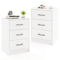 Costway 2 PCS 3-Drawer Nightstand Modern Bedside Table with Storage Anti-Toppling Kit for Bedroom... - Large Front