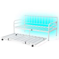 Costway Twin Size Daybed with Pop-up Trundle Charging Station & LED Lights for Living Room - White - Large Front