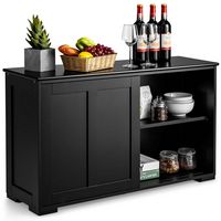 Costway Kitchen Storage Cabinet Sideboard Buffet Cupboard Wood Sliding Door Pantry - Black - Large Front