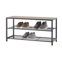 TRINITY - 3-Tier Shoe Bench w/ Wire Shelves | - Dark Gray - Large Front