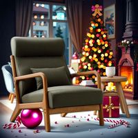 Bestier - Mid-Century Upholstered Accent Chair with Wooden Frame and High Back, Pillow, and Waist... - Large Front