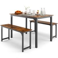 Costway 3pcs Dining Table Set Modern Studio Collection Table and 2 Bench Coffee - Coffee and Black - Large Front