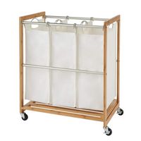 TRINITY - EcoStorage | 3-Bag Bamboo Laundry Cart | Poles - Chrome - Large Front