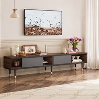 Bestier 80-Inch Mid-Century Modern Coffee Table with Sliding Doors for Living Room - Ancona Walnut - Large Front
