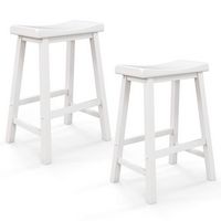 Costway Set of 2 Saddle Bar Stools Counter Height Dining Chairs with Wooden Legs - White - Large Front