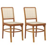 Costway Set of 2 Boho Dining Chairs with Teak Wood Structure & Footrests for Indoor Use - Natural - Large Front