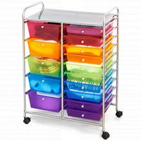 Costway - 15 Drawer Rolling Storage Cart Scrapbook Paper Office School Organizer - Multicolor - Large Front