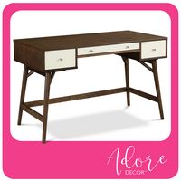 Adore Decor - Sutton Mid-Century Modern Wood 3-Drawer Writing Desk - Dark Brown - Large Front