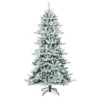 Costway - 7Ft Premium Hinged Snow Flocked Slim Artificial Christmas Fir Tree w/ Pine Cones - Gree... - Large Front