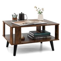 Costway Coffee Table Retro Mid-Century Coffee Table W/Storage  Open Shelf Living Room - Rustic Br... - Large Front