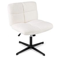 Costway - 360° Rotation Soft Faux Fabric Office Study Chair with Adjustable Support - White - Large Front