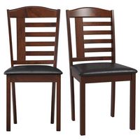 Costway Dining Chair Set of 2 with Faux Leather Upholstered Seat & Rubber Wood Frame - Oak + Brown - Large Front