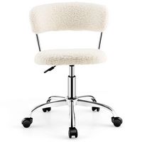 Costway - Swivel Adjustable Faux Fur Computer Desk Chair - White - Large Front