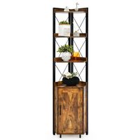 Costway - 6-Tier Corner Shelf Bookshelf Industrial Storage Rack Cabinet Rustic Plant Stand - Rust... - Large Front