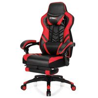 Costway - Adjustable Gaming Chair with Footrest - Red and Black - Large Front